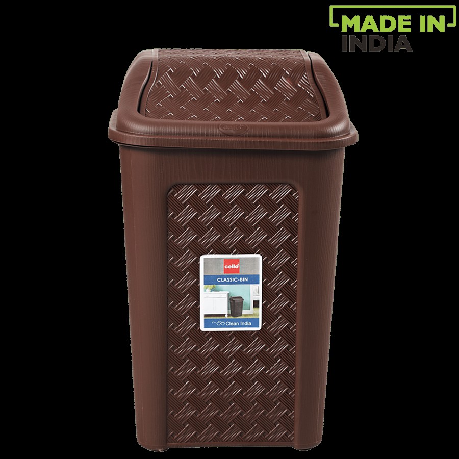 Cello Classic Swing Plastic Dustbin / Garbage Bin - Brown