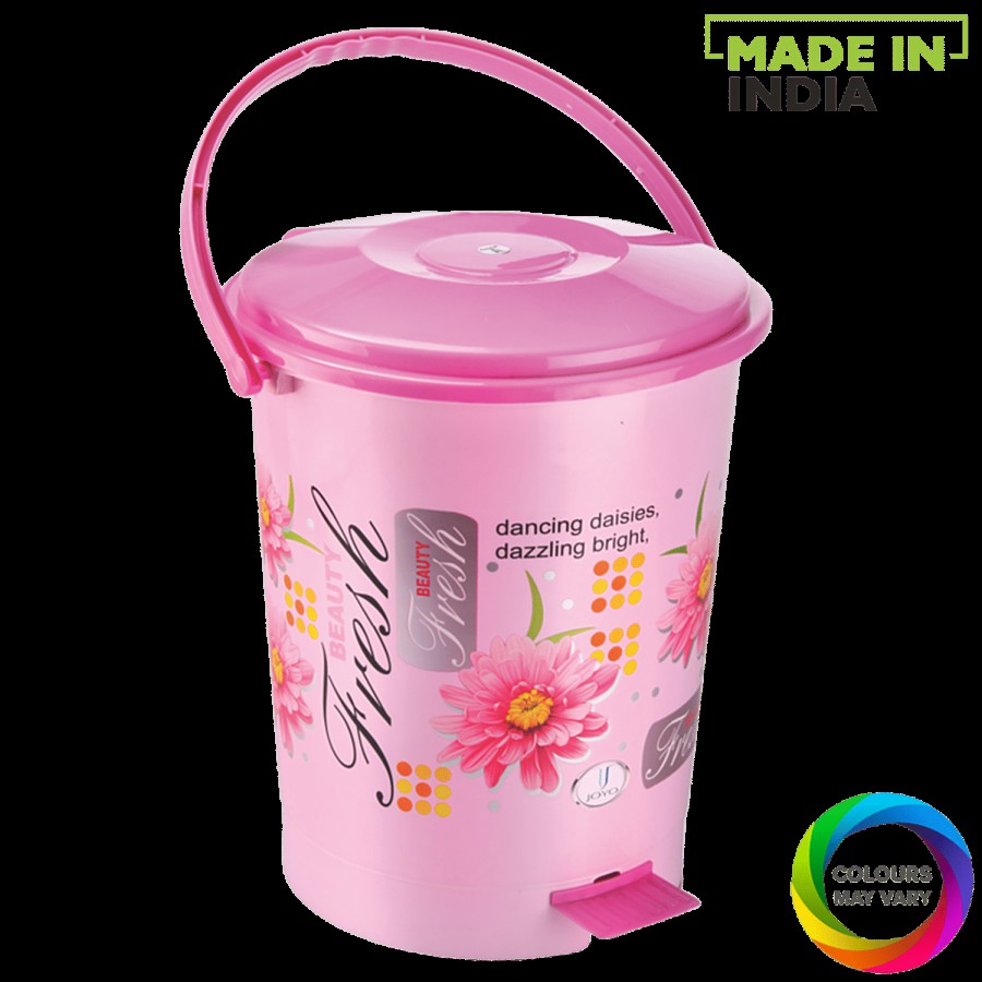 JOYO Plastic Printed Pedal Plastic Dustbin / Garbage Bin - Assorted Colour