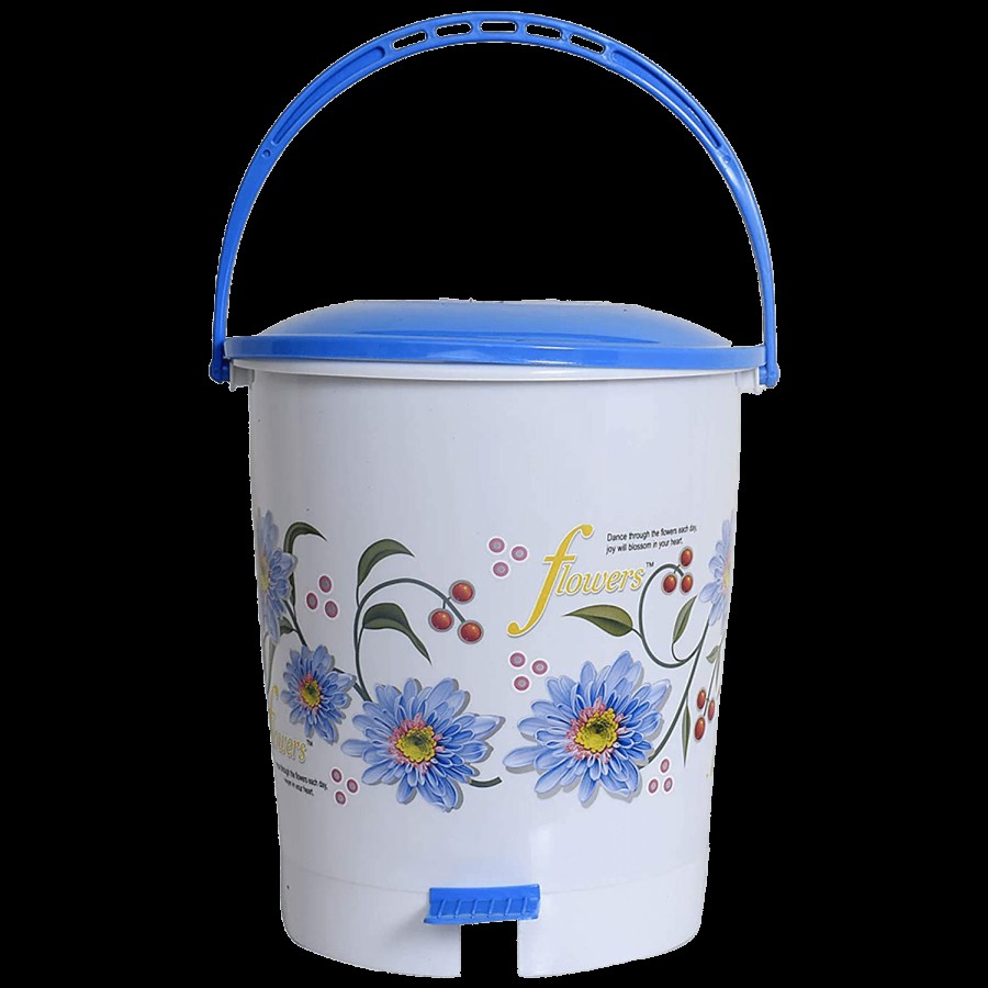 Kuber Industries Flower Printed Plastic Dustbin - With Lid