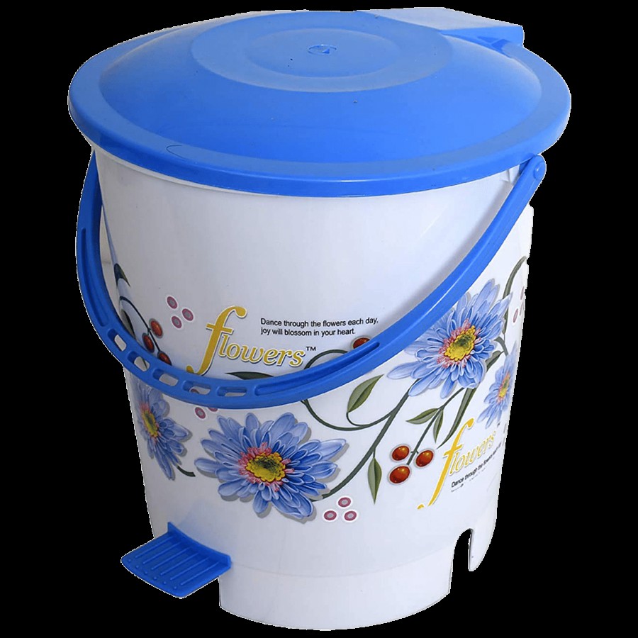 Kuber Industries Flower Printed Plastic Dustbin - With Lid