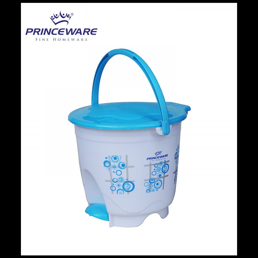 Princeware Hexagon Pedal Printed Plastic Dustbin / Garbage Bin with Lid - Assorted Colour