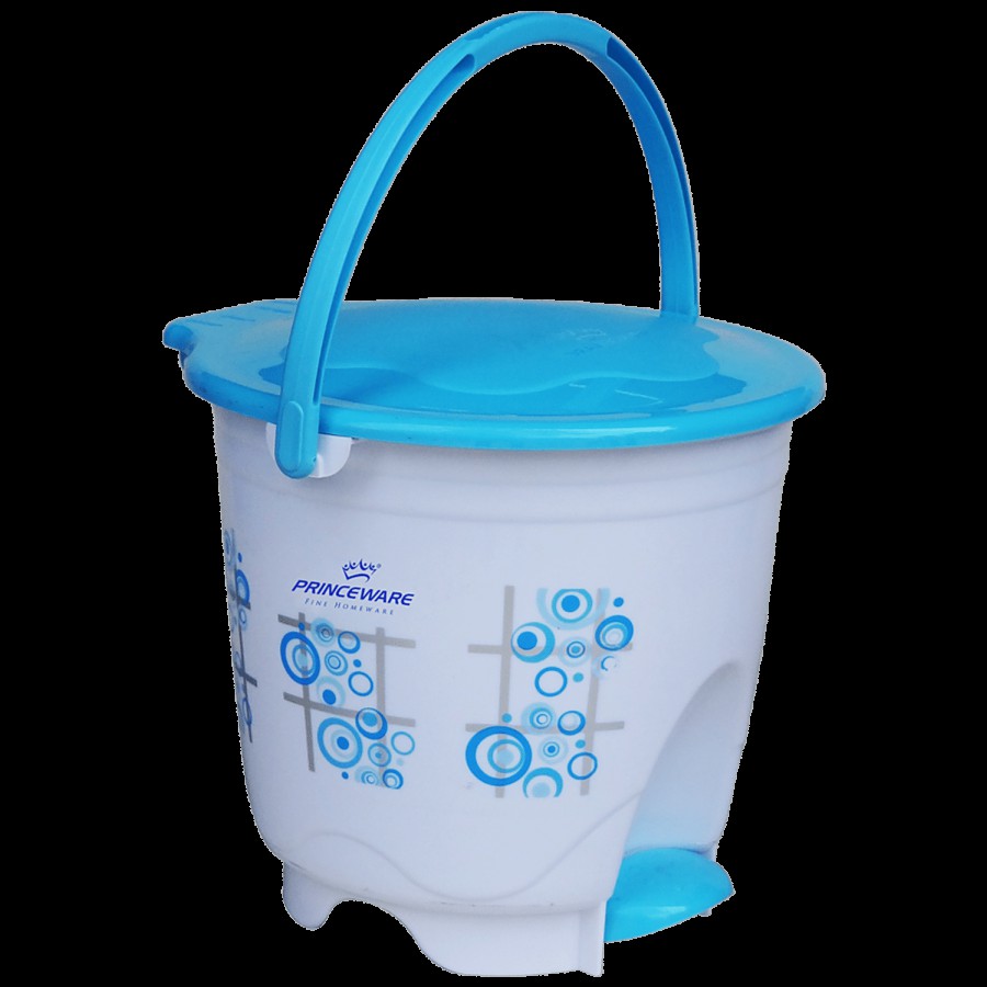 Princeware Hexagon Pedal Printed Plastic Dustbin / Garbage Bin with Lid - Assorted Colour