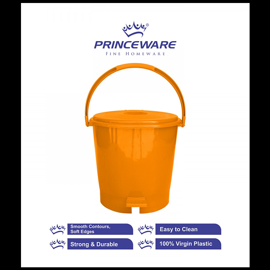 Princeware Pedal Plastic Dustbin / Garbage Bin with Lid - Orange Colour