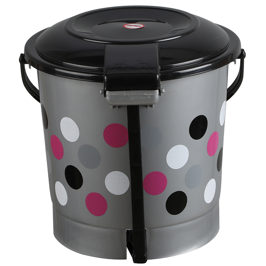 Ratan Plastic Dustbin/Garbage Bin - Black With Polka Dots