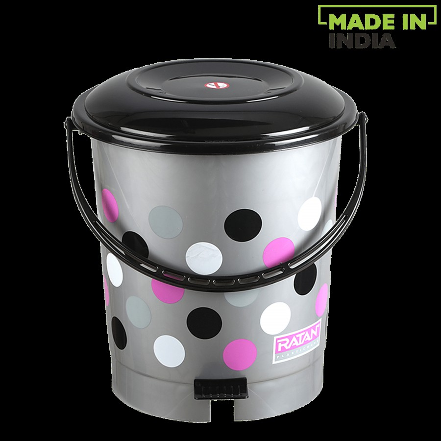 Ratan Plastic Dustbin/Garbage Bin - Grey With Black