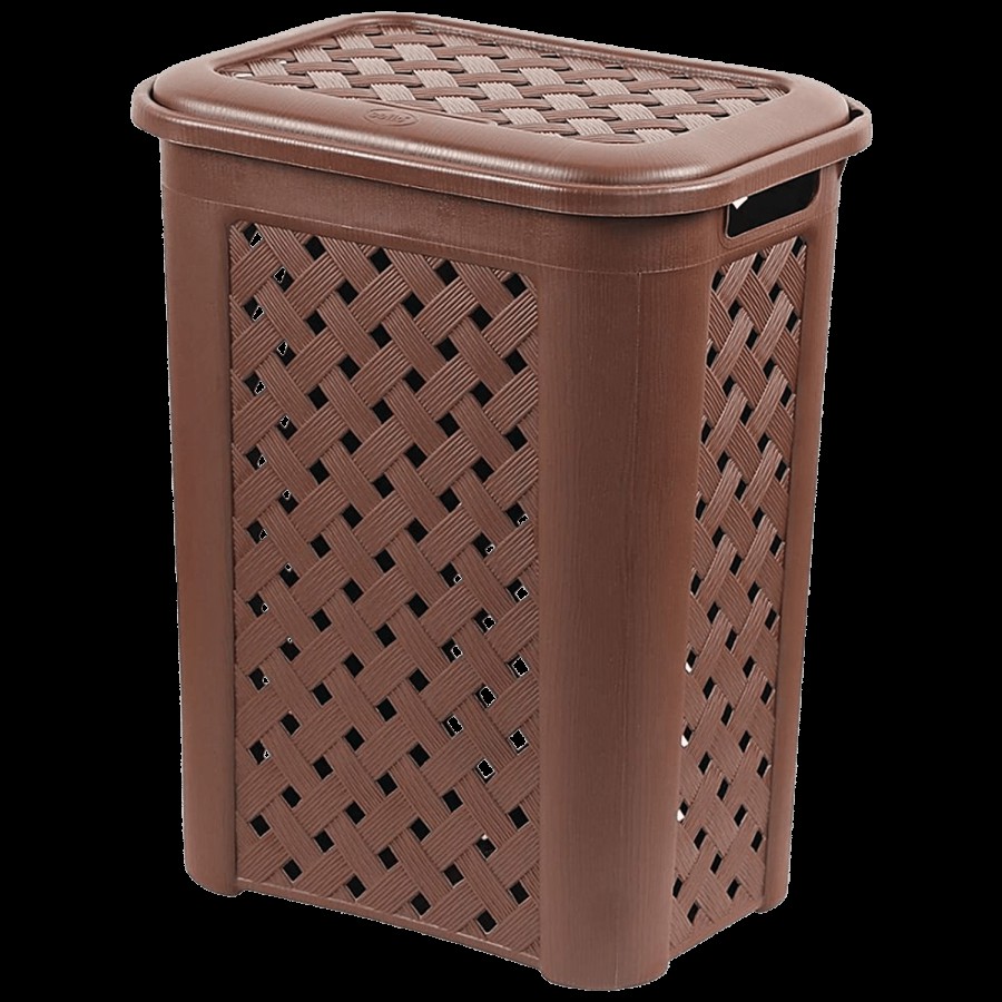 Cello Classic Plastic Laundry Basket With Lid - Brown