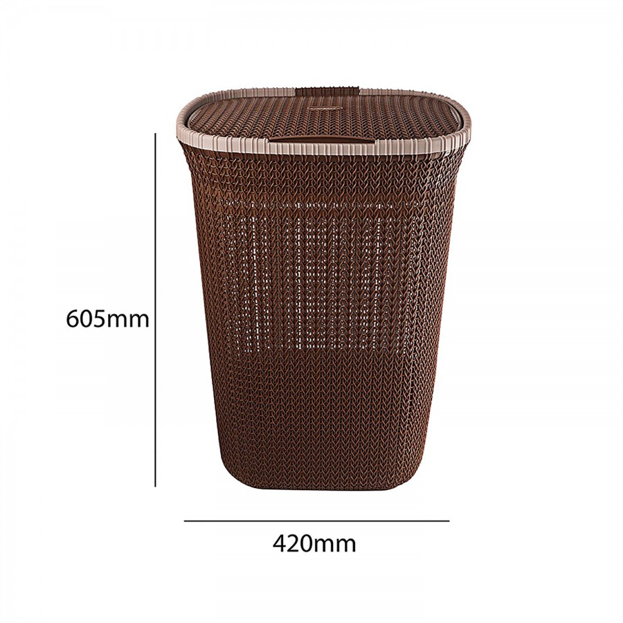 Cello Creta Plastic Laundry Basket With Lid - Brown