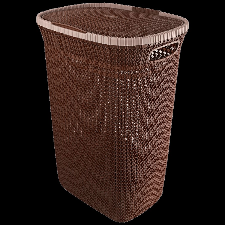 Cello Creta Plastic Laundry Basket With Lid - Brown