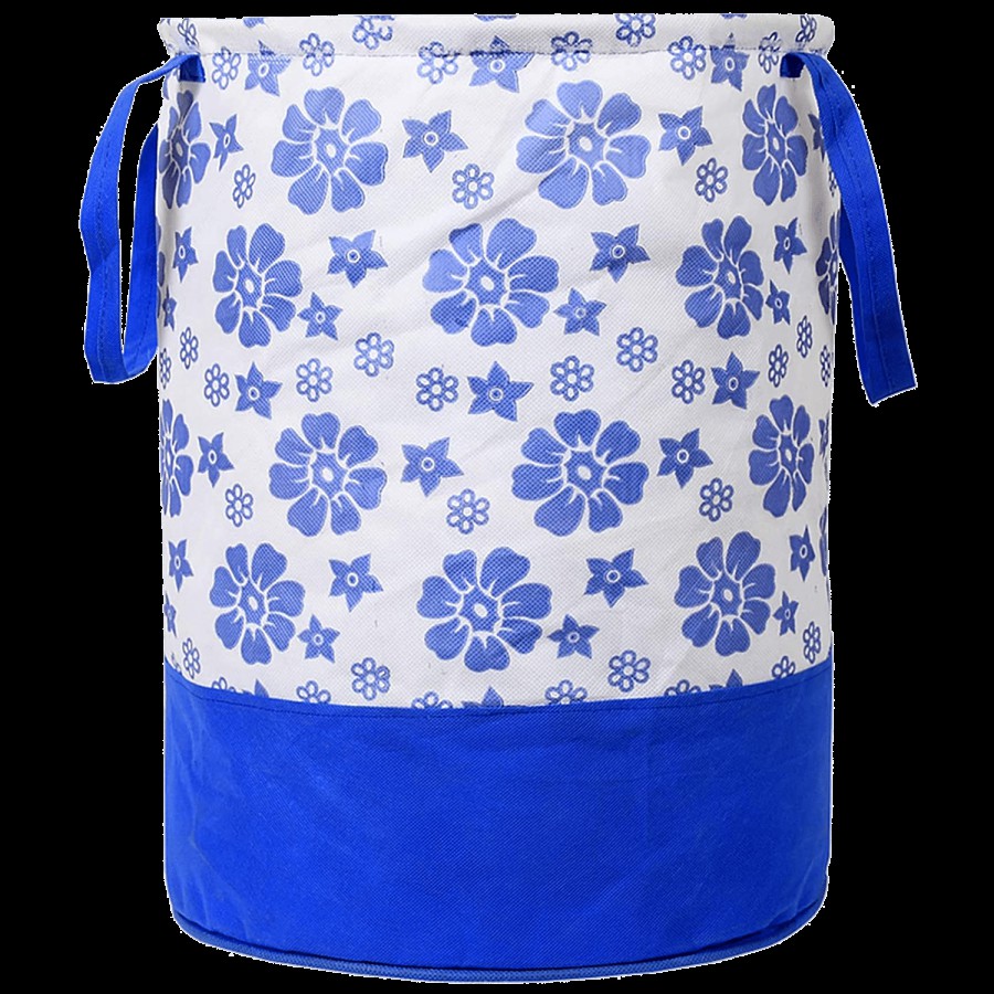 Kuber Industries Flower Printed Foldable Laundry Organiser - With Handle