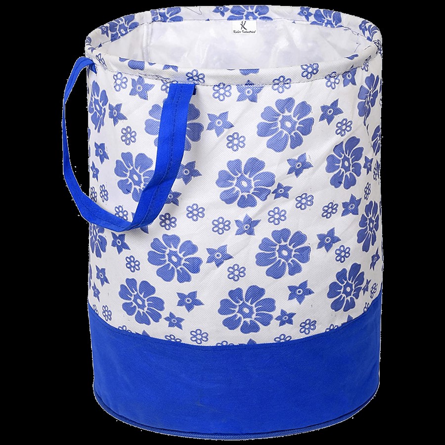 Kuber Industries Flower Printed Foldable Laundry Organiser - With Handle