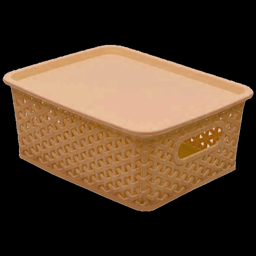 Kuber Industries Plastic Solitaire Storage Basket - With Lid