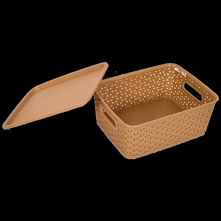 Kuber Industries Plastic Solitaire Storage Basket - With Lid