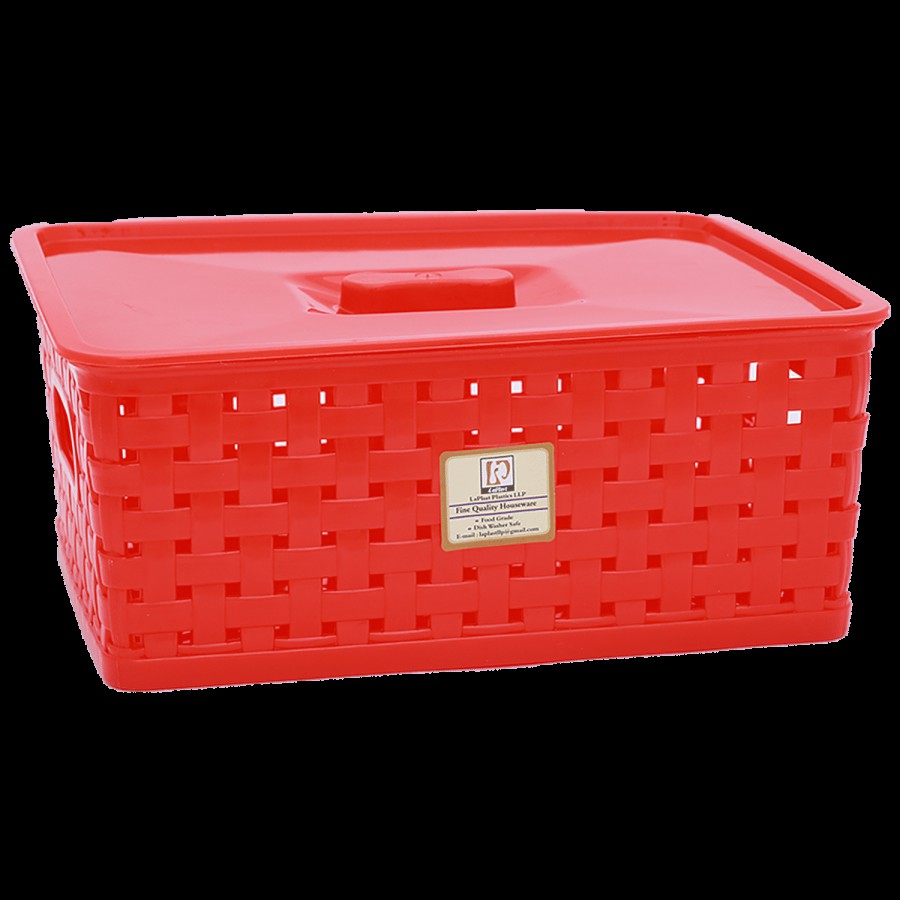 Laplast Multiutility Plastic Basket With Lid - Brown