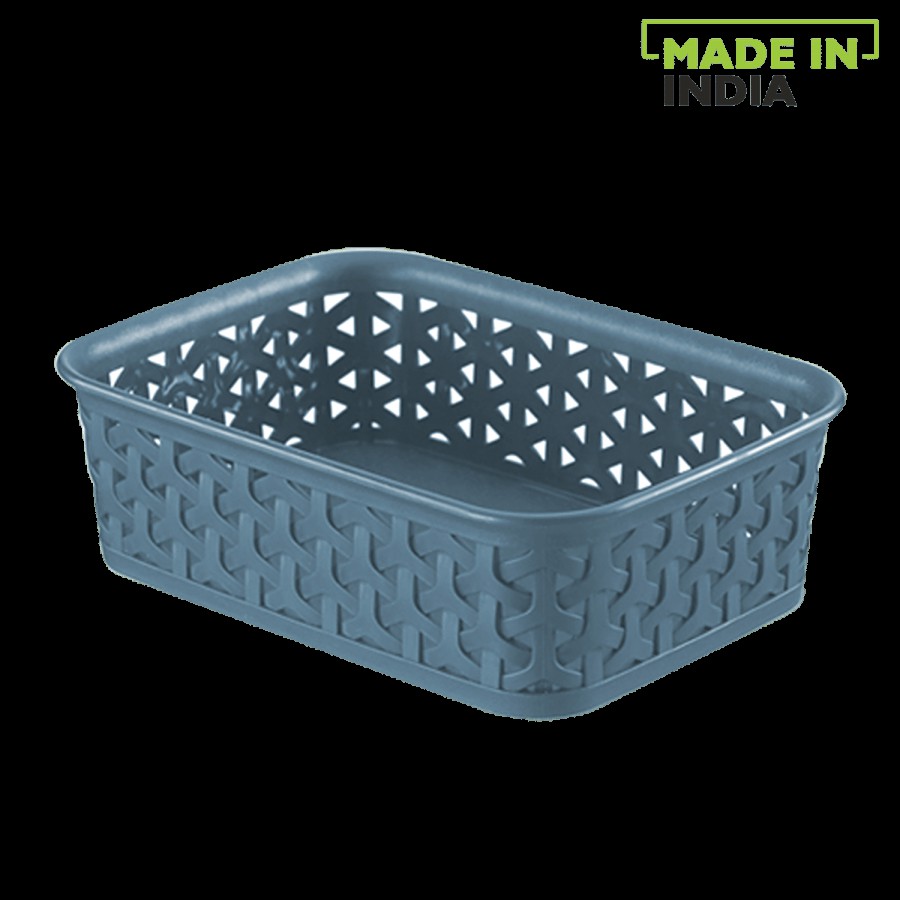 Ratan Multi Utility Plastic Basket - Smokey Grey