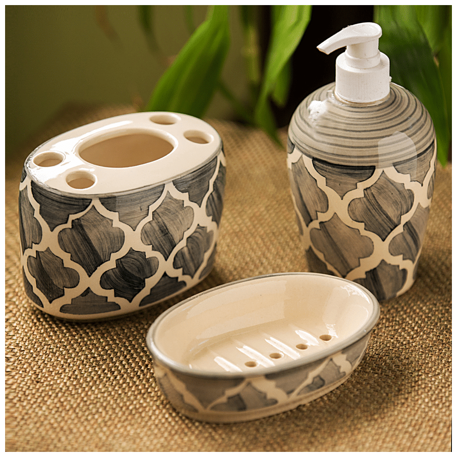 ExclusiveLane Moroccan Essentials Hand-Painted Ceramic Bathroom Accessory - Elegant Design