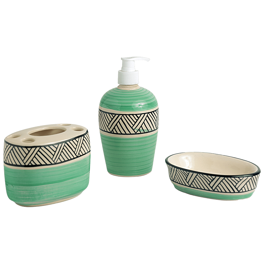 ExclusiveLane Sea Green Sky Hand-Painted Ceramic Bathroom Accessory - Elegant Design