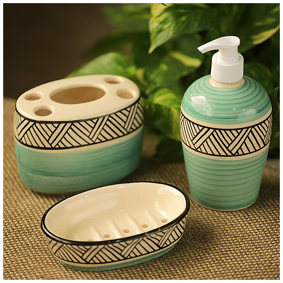 ExclusiveLane Sea Green Sky Hand-Painted Ceramic Bathroom Accessory - Elegant Design