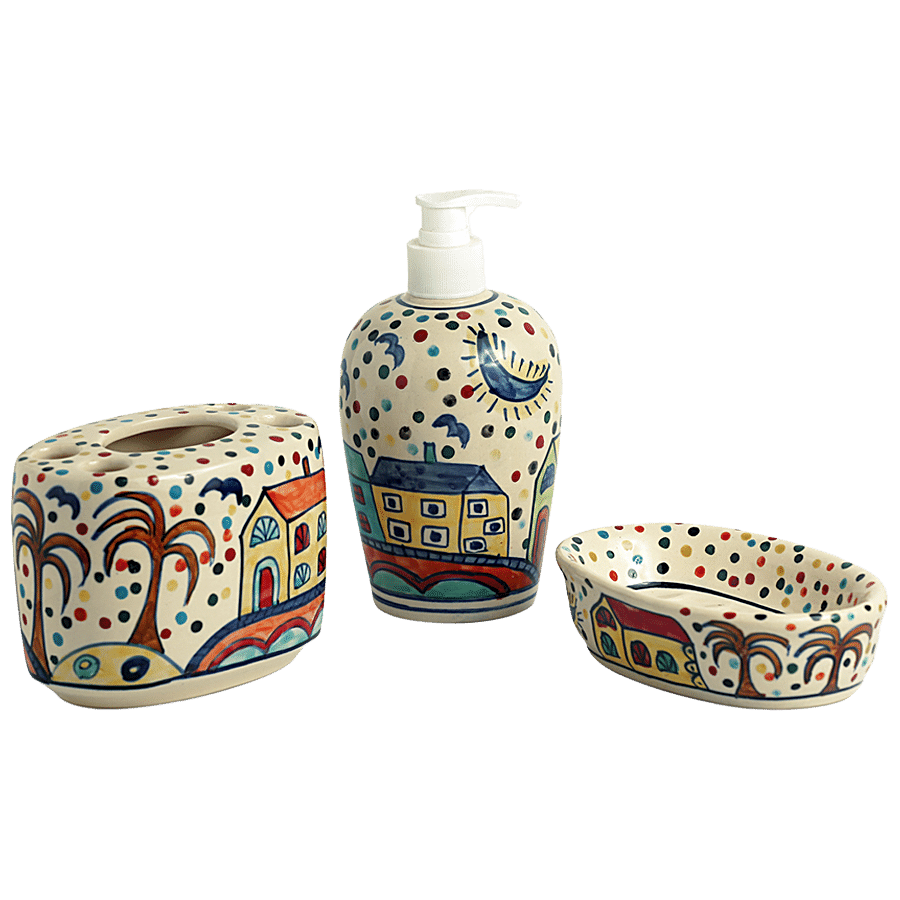 ExclusiveLane The Hut Essentials Hand-Painted Ceramic Bathroom Accessory - Elegant Design