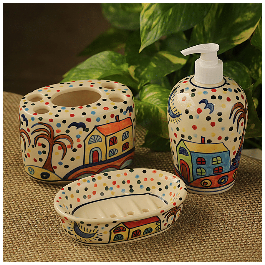 ExclusiveLane The Hut Essentials Hand-Painted Ceramic Bathroom Accessory - Elegant Design