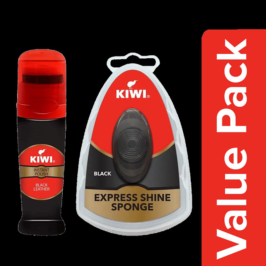 Kiwi Instant Polish - Black Shine & Protect 75 ml + Express-Shine-Sponge-Black 5 ml