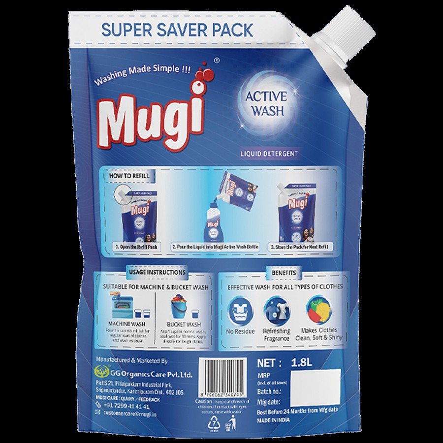 mugi   Active Wash Liquid Detergent - Suitable For Machine & Bucket Wash