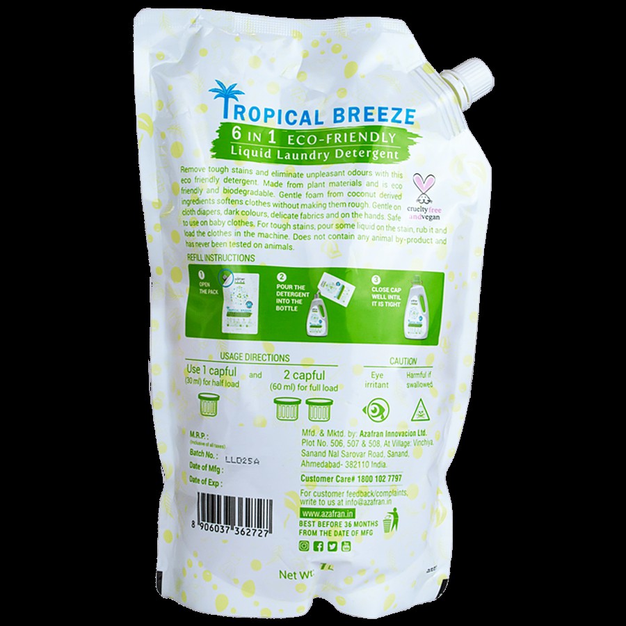 Azafran Tropical Breeze 6 in 1 Eco-Friendly Laundry Detergent Liquid - Top & Front Load