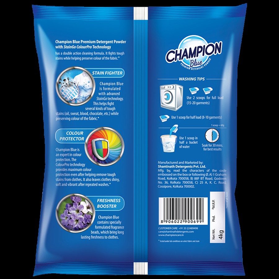 Champion Blue Premium Detergent Powder - Front Load