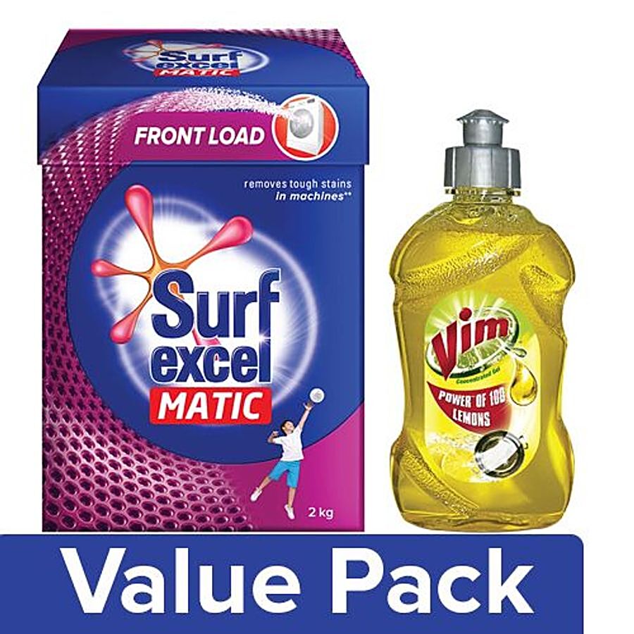 bb Combo Surf Excel Matic Front Load Detergent Powder 2kg + Vim Dishwash Gel Lemon 500ml