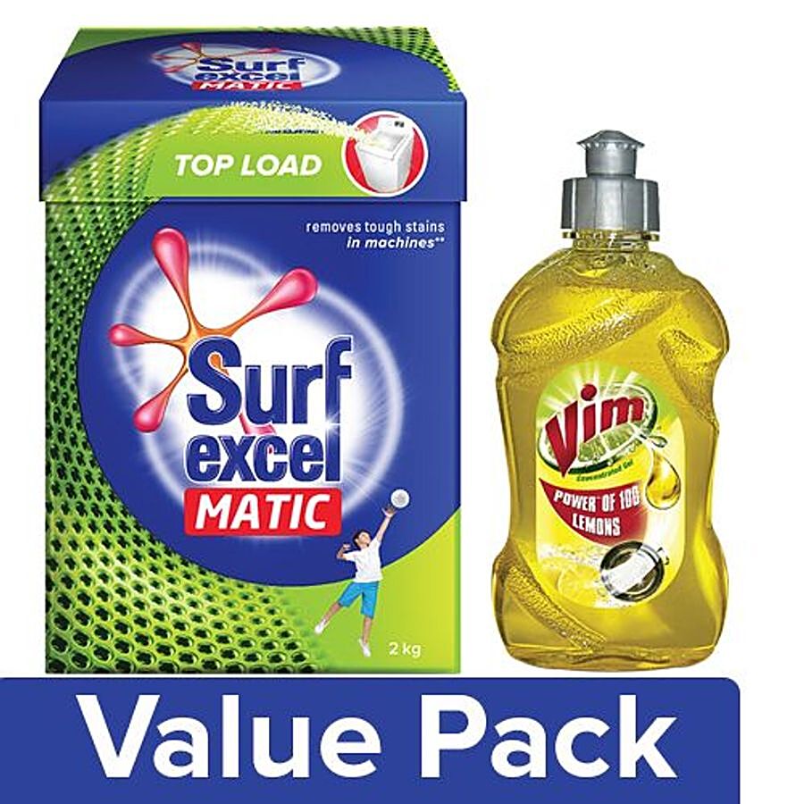 bb Combo Surf Excel Matic Top Load Detergent Powder 2kg + Vim Dishwash Gel - Lemon 500ml