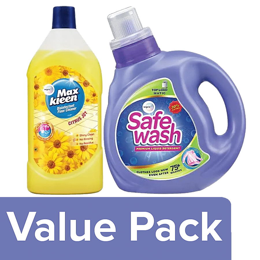 bb Combo Wipro Safewash Matic Top Load Liquid 1kg+Maxkleen Floor Cleaner Citrus Joy 975ml