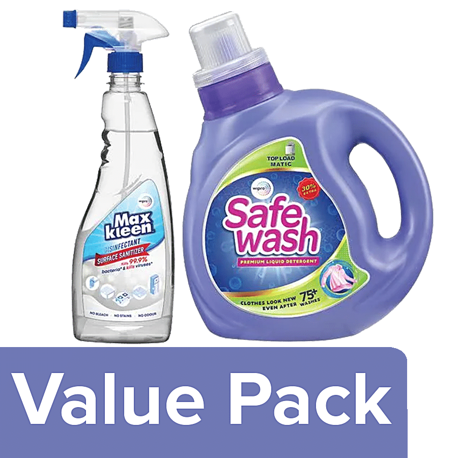 bb Combo Wipro Safewash Matic TopLoad Liquid 1kg+Maxkleen Disinfectant Sanitizer 500ml