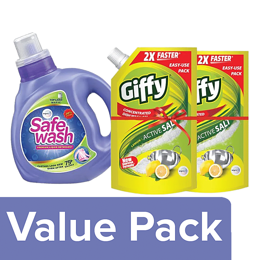 bb Combo Wipro Safewash MaticTopLoad Liquid 1kg+Giffy DishwashGel Lemon Active&Salt 900ml