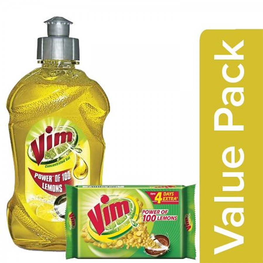 Vim Dishwash Bar 200 gm + Dishwash Gel - Lemon 250 ml