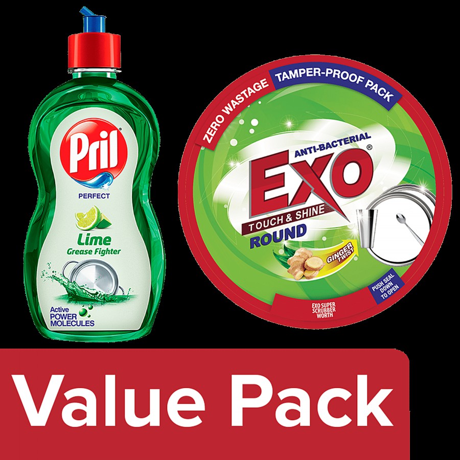 bb Combo Exo Dishwash Bar- Round 700 gm Box + Pril Dishwash Liquid- Active 2X Lime 225 ml