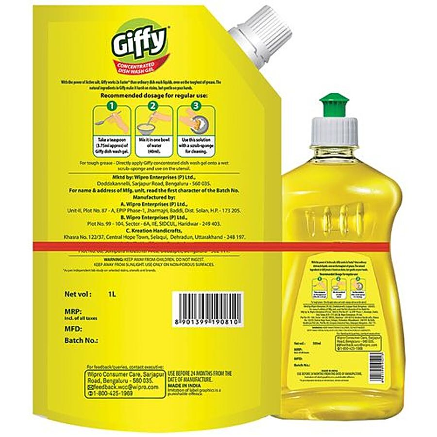 Giffy 2X Faster Concentrated Dish Wash Gel - With Active Salt & Lemon