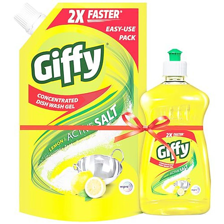 Giffy 2X Faster Concentrated Dish Wash Gel - With Active Salt & Lemon