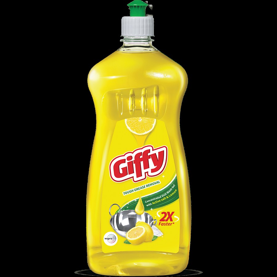 Giffy 2X Faster Concentrated Dish Wash Gel - With Active Salt & Lemon