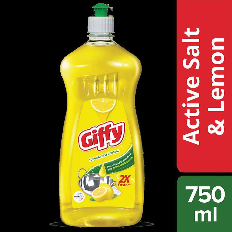 Giffy 2X Faster Concentrated Dish Wash Gel - With Active Salt & Lemon