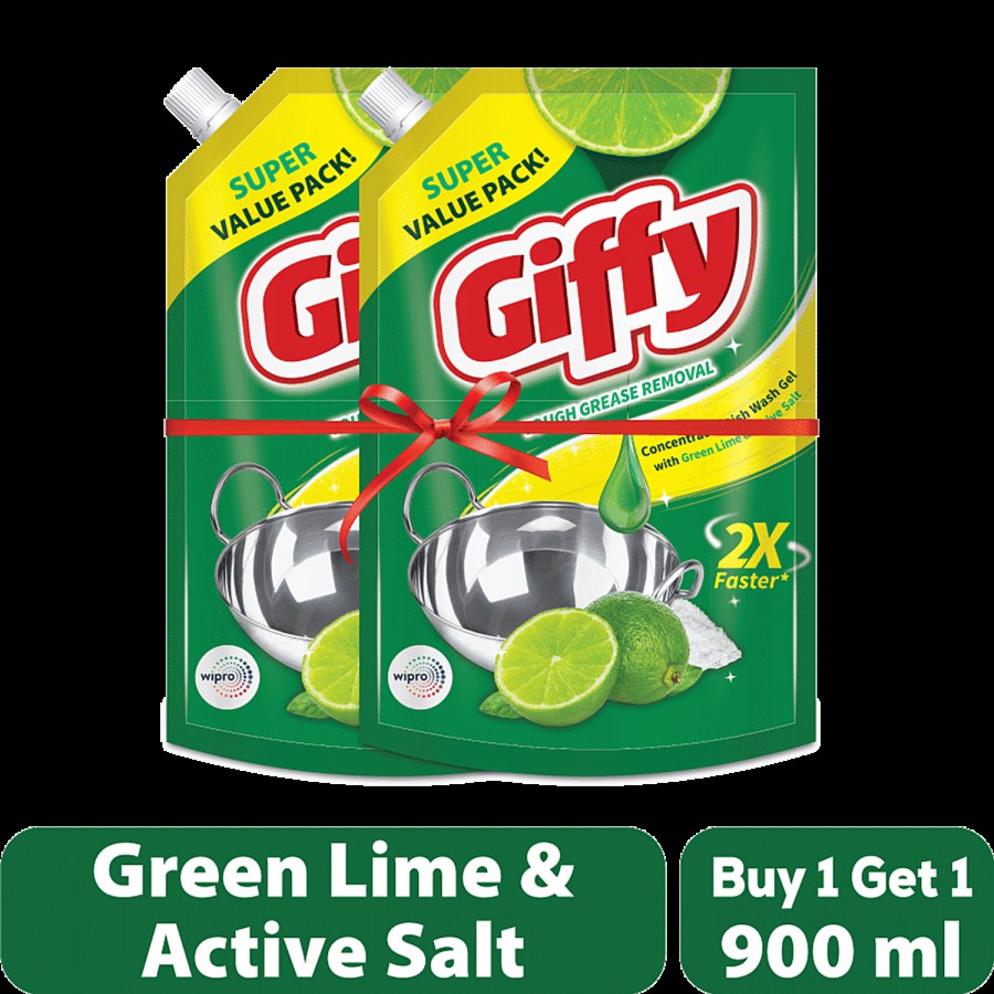 Giffy Concentrated Liquid Dish Wash Gel - With Active Salt & Lime