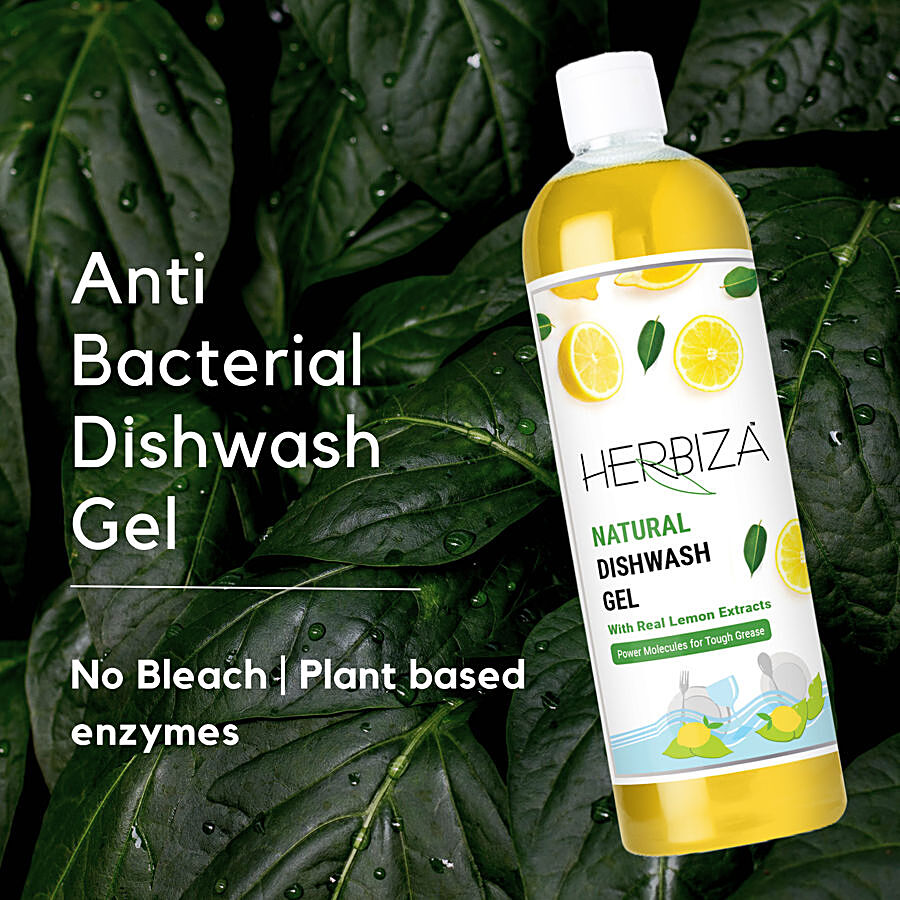 Herbiza Natural Dishwash Gel With Lemon Extracts - Removes Tough Stains