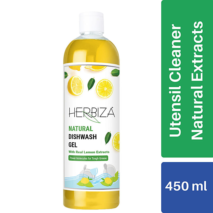 Herbiza Natural Dishwash Gel With Lemon Extracts - Removes Tough Stains