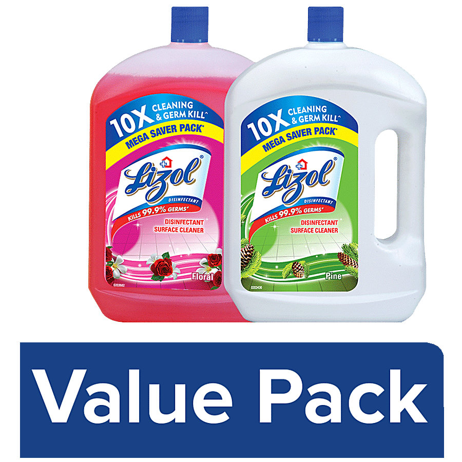 Lizol Disinfectant Surface & Floor Cleaner - [Floral 2 L  + Pine 2 L]