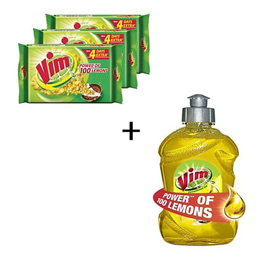 Vim Liquid 250 ml + Bar 3X200 gm