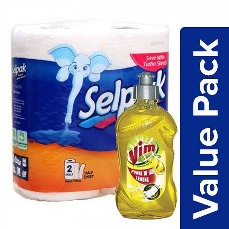 bb Combo Selpak Kitchen Towel Paper Tissue Roll 100pcs + Vim Dishwash Gel - Lemon 500ml