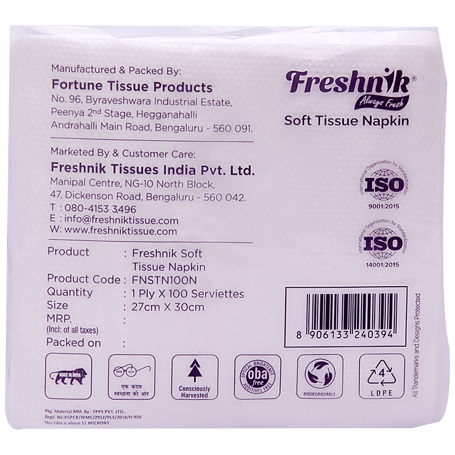 Freshnik Tissues Soft Tissue Napkins - 1 Ply