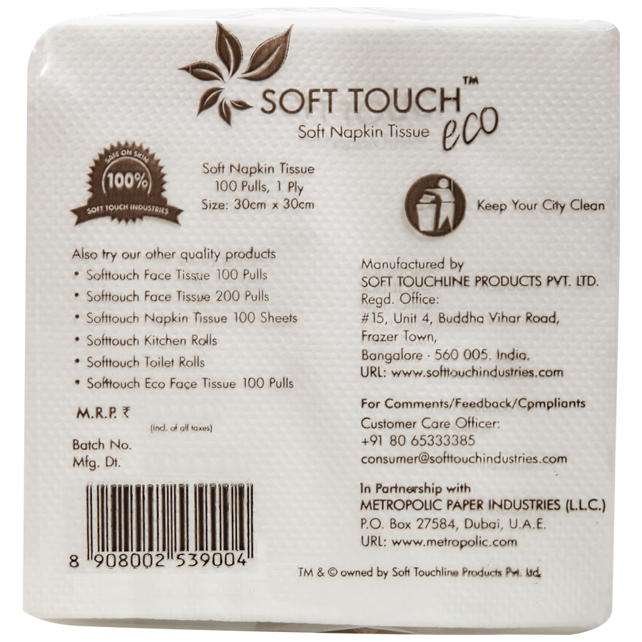 Soft Touch Eco Soft Napkin Tissue - 1 Ply