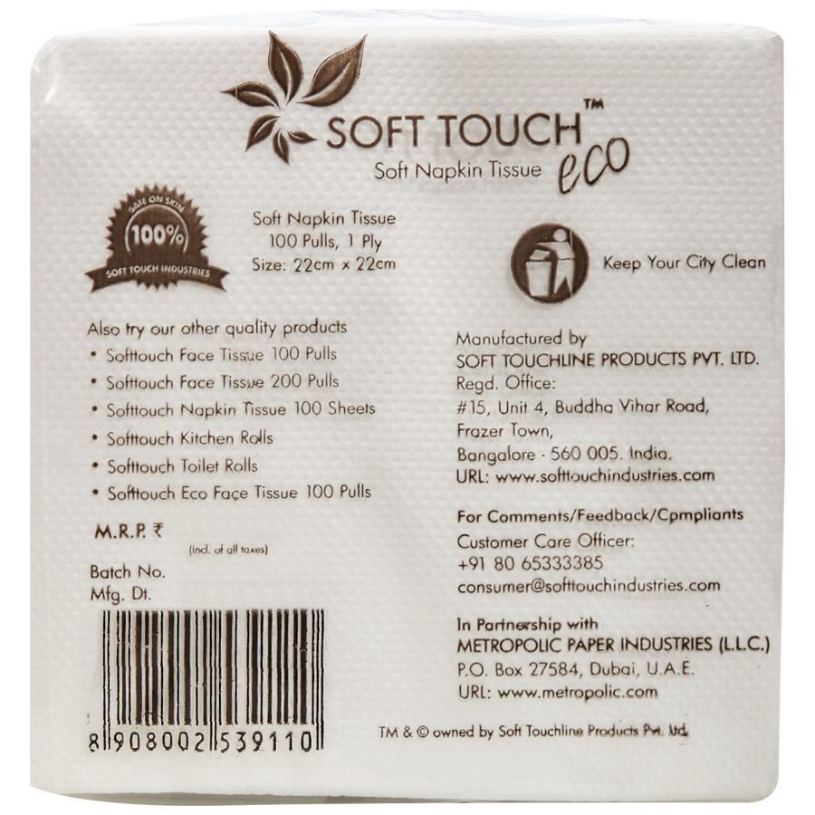 Soft Touch Eco Soft Napkin Tissue - 1 Ply