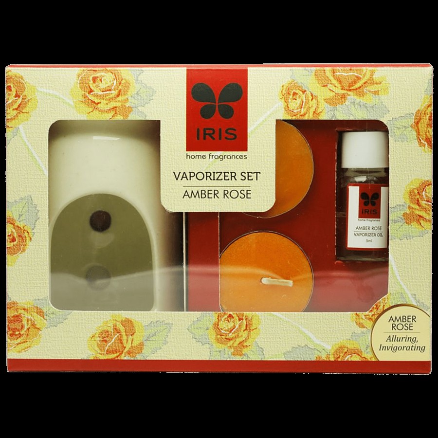 Iris Amber Rose Fragrance Vaporizer and Tealights Set