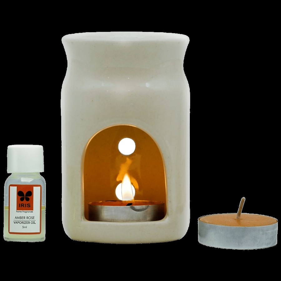 Iris Amber Rose Fragrance Vaporizer and Tealights Set