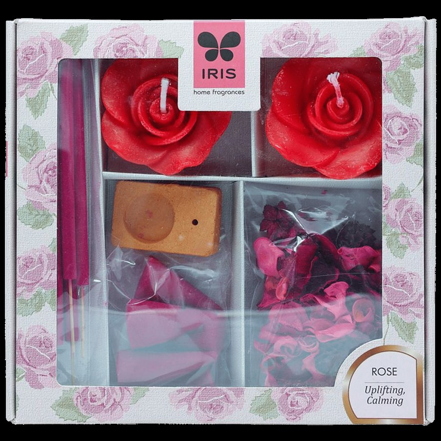 Iris Rose Fragrance Gift Set Potpourri Holder Cones Candles